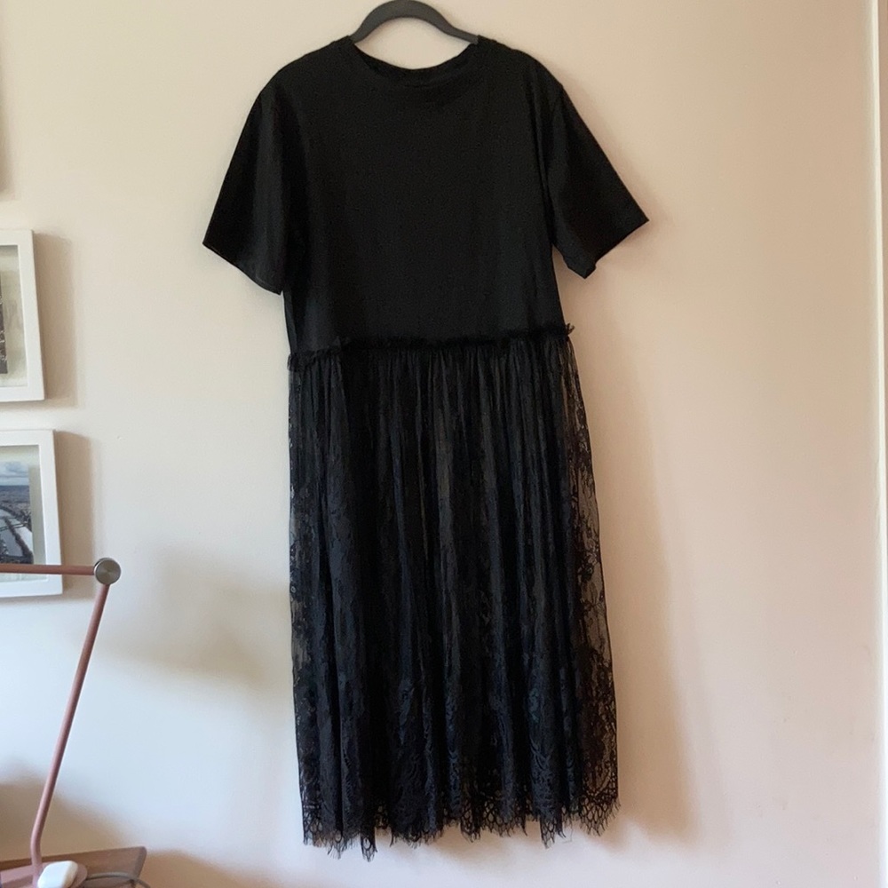 T-Shirt Dress w/ Black Lace Bottom